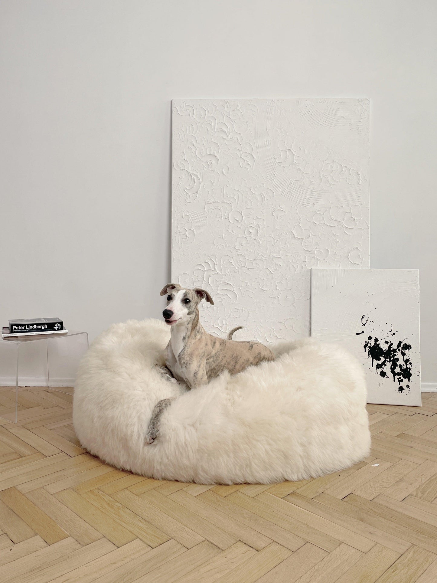 Oval Natural Sheepskin Pet Bed - White-0